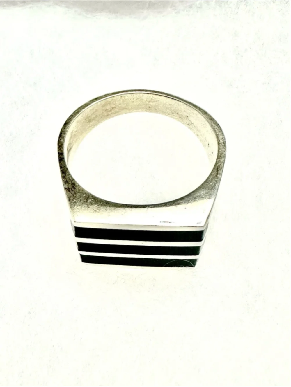 925 Sterling Silver Men’s Ring Size 9.5 Black Inlay Modern Geometric Design